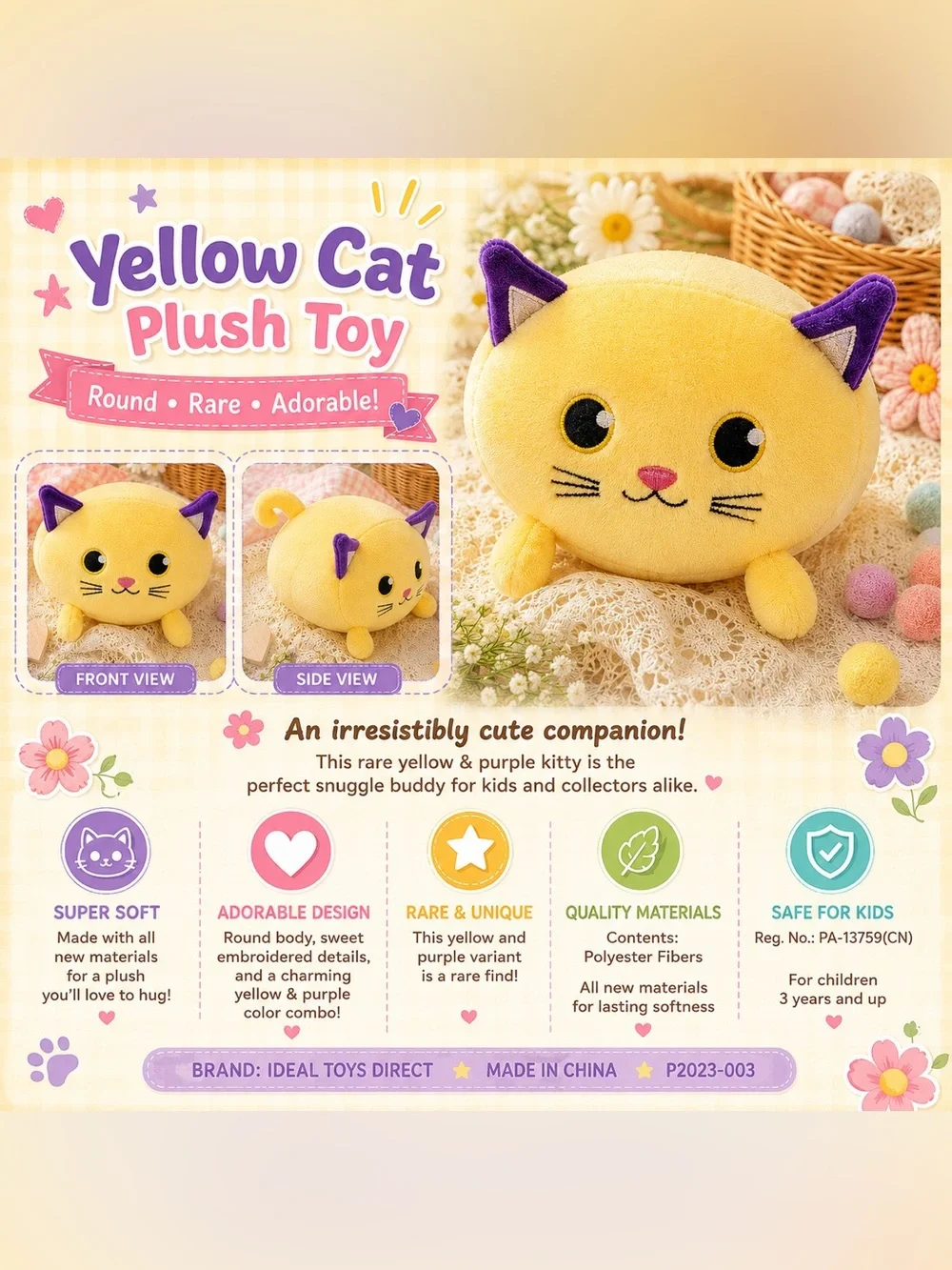 Garanimals 3-6M Kitten Bodysuit + Rare Yellow Cat Plush Set